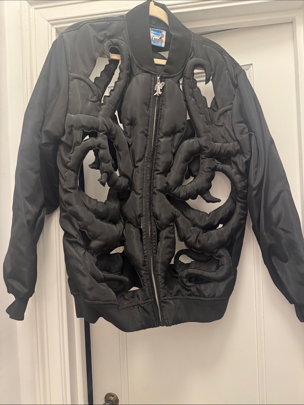 Black Quilted Cutout Bomber Jacket - Designer Style